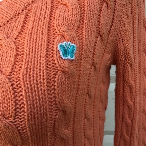 Aeropostale Sweater Womens Sz M Orange Cable Knit V-Neck Long Sleeve Y2K - Picture 2 of 16